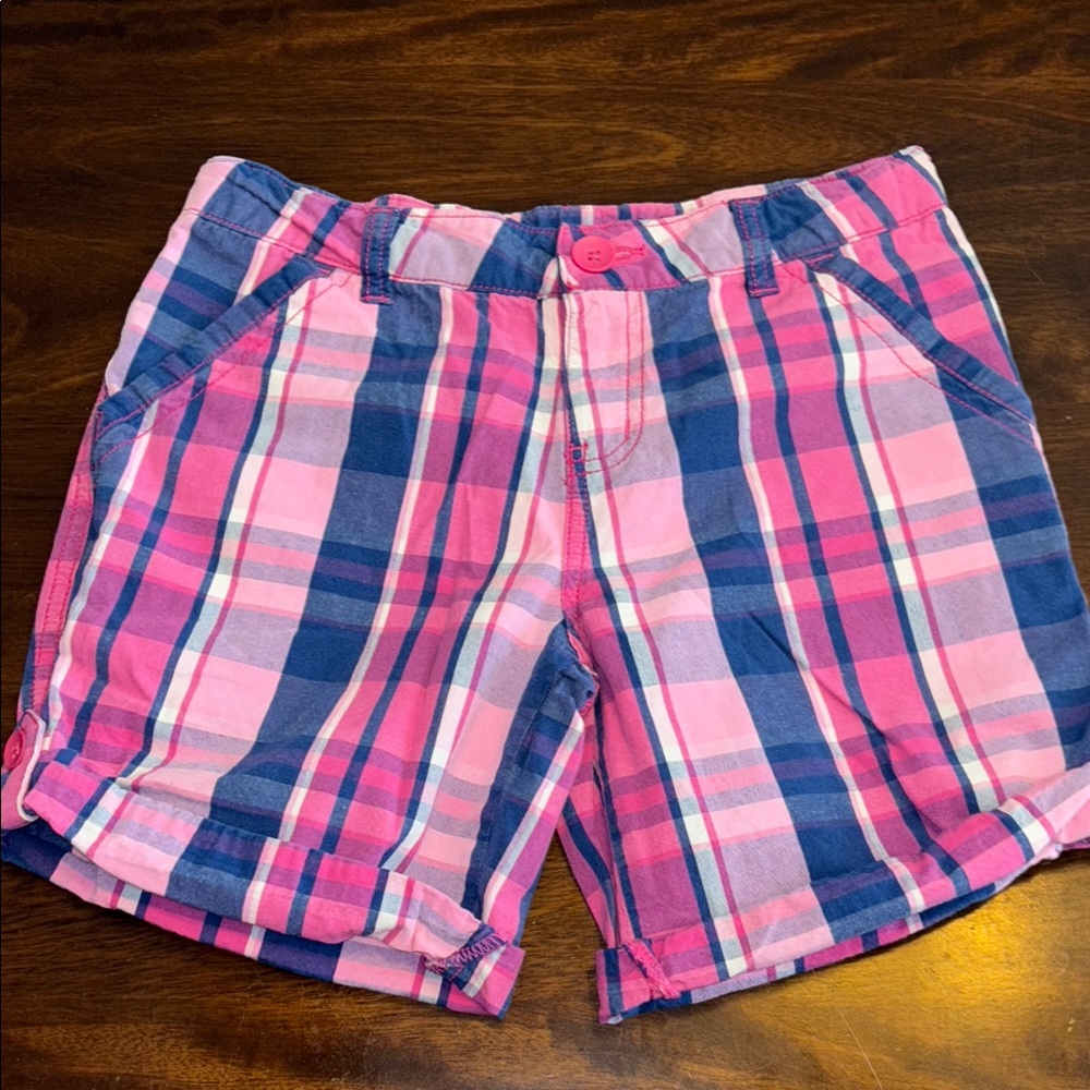 Fall Creeks, pink blue plaid adjustable waist, short girls size 12